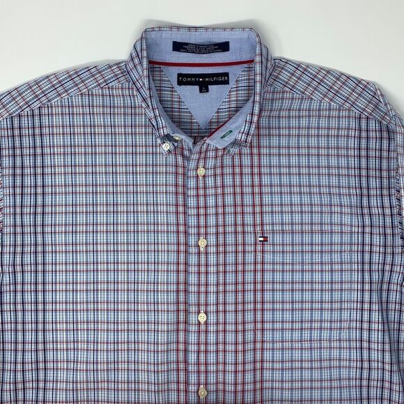 Tommy Hilfiger Men's Shirt Blue & Red Check Size Large - Picture 8 of 8